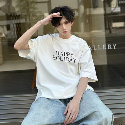 Load image into Gallery viewer, Men&#39;s T-shirt Short Sleeve Fashion High Street Versatile Trend Round Collar Letter Printing Loose Casual Male Top 9C5753
