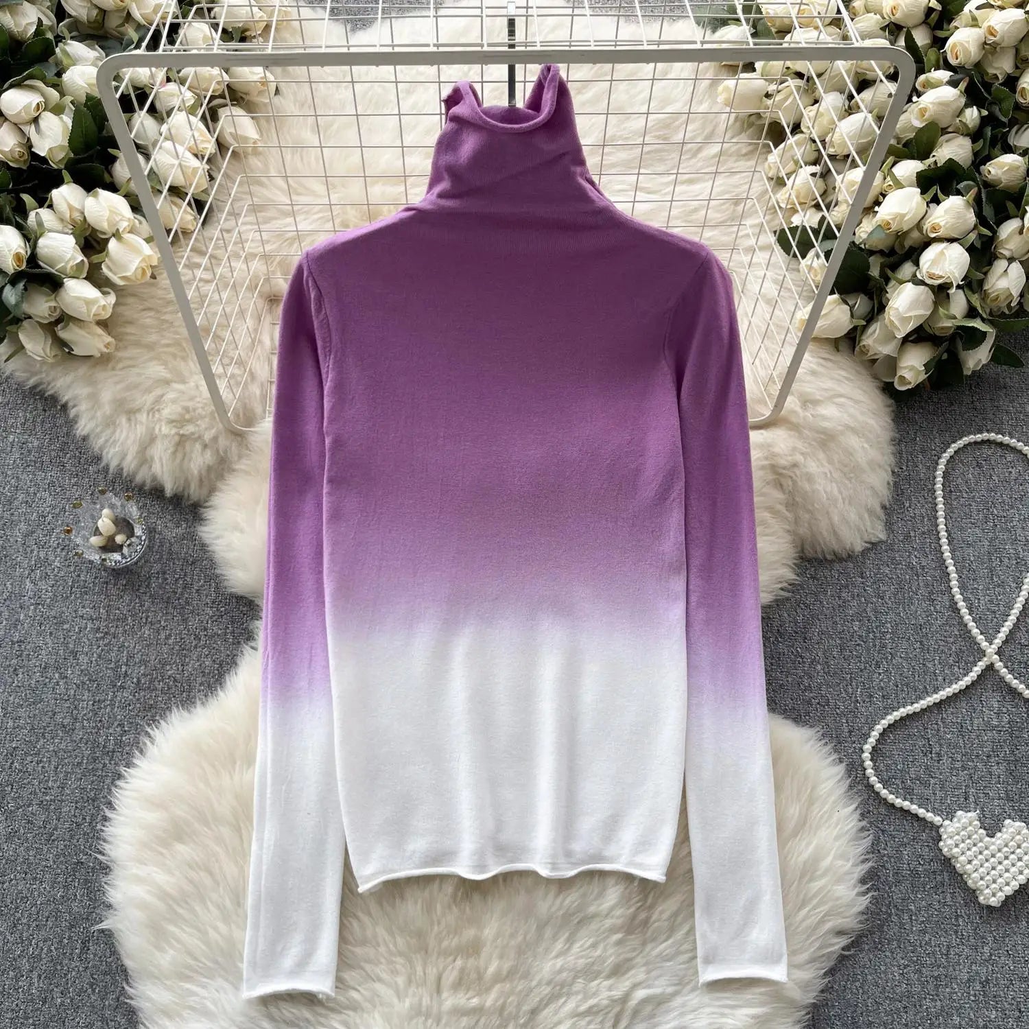 Women Vintage Elegant Long Sleeved Gradual Knitted Sweater Female Autumn New Turtleneck Slim Pullover Tops Fashion Versatile Y2k