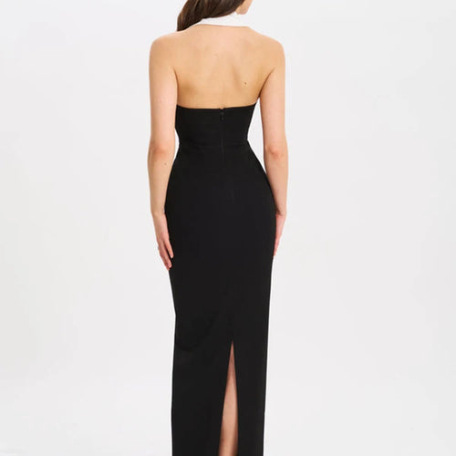 Load image into Gallery viewer, Halter Backless Sexy Maxi Dress For Women Gown Contrast Color Notched Collar Sleeveless Bodycon Club Party Tank Dress
