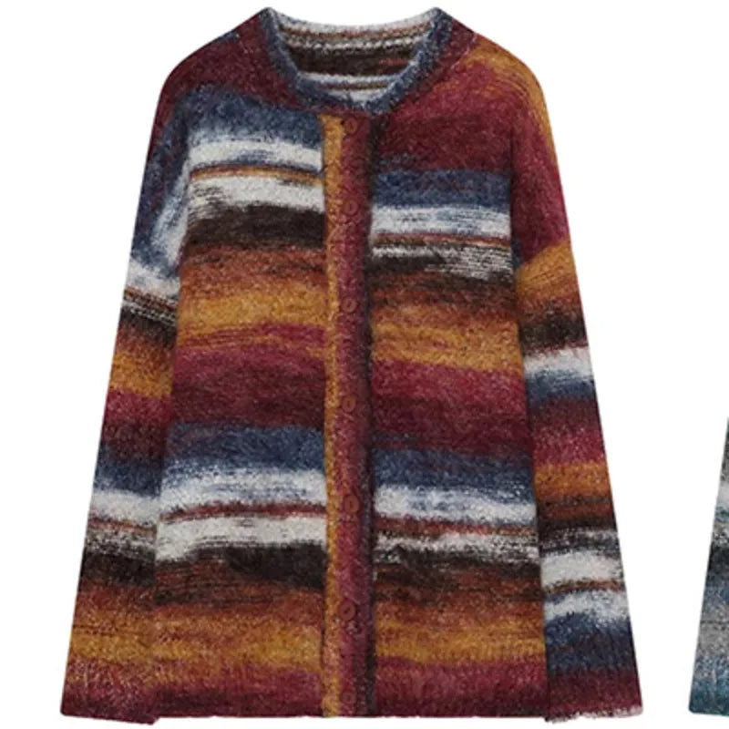 Men's Sweater New Spring Stripes Contrast Color Knitted Male Loose Casual Single Breasted Cardigan Handsome Knits 9W1478