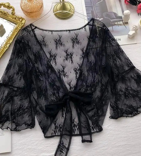 2023 Summer Jackets Lace Shawl Women's Clothing Short Lace-up Sun Protection Shawl Coat Cardigan Top Thin Femme Mujer