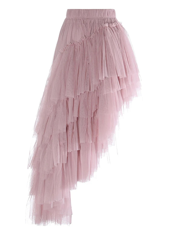 High Elastic Waist Blue Irregular Mesh Layers Cake Half-body Skirt Women Fashion Tide New Spring Autumn 2025 1DH9418