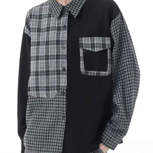 Load image into Gallery viewer, Women Color-block Black Plaid Big Size Blouse New Lapel Long Sleeve Loose Shirt Fashion Tide Spring Autumn 2025 1DH3220
