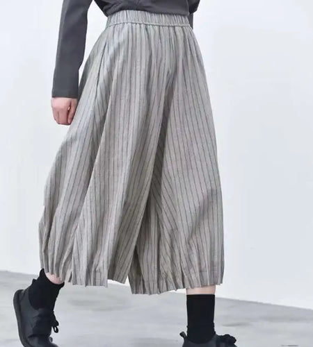 High Elastic Waist Black Striped Pocket Casual Wide Leg Pants New Trousers Women Fashion Tide Spring Autumn 2025 1DJ0115