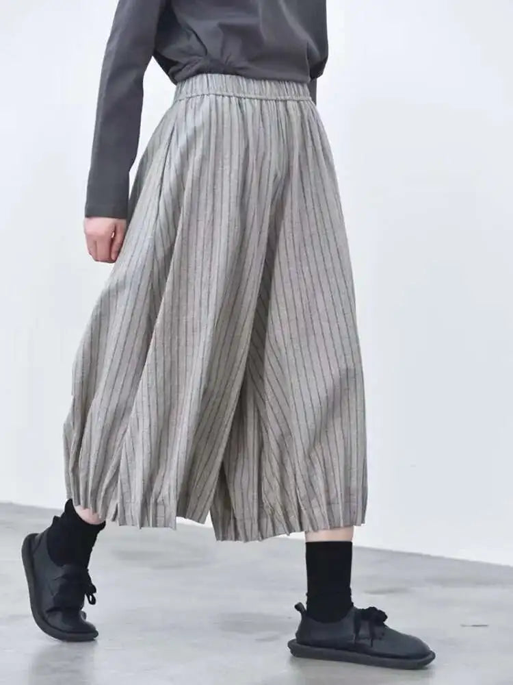 High Elastic Waist Black Striped Pocket Casual Wide Leg Pants New Trousers Women Fashion Tide Spring Autumn 2025 1DJ0115