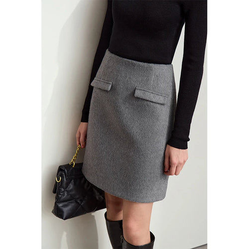 Load image into Gallery viewer, Minimalist Women's Commuter Cropped Woolen Skirts Advanced Grey Split Straight Skirt 2025 Winter Female Bottoms 12444028
