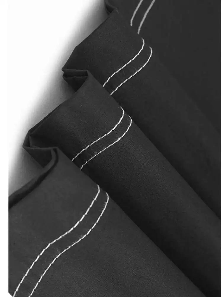 Women Black Pleated Color-block Big Size Midi Dress New Round Neck Short Sleeve Fashion Tide Spring Summer 2025 1DH5237