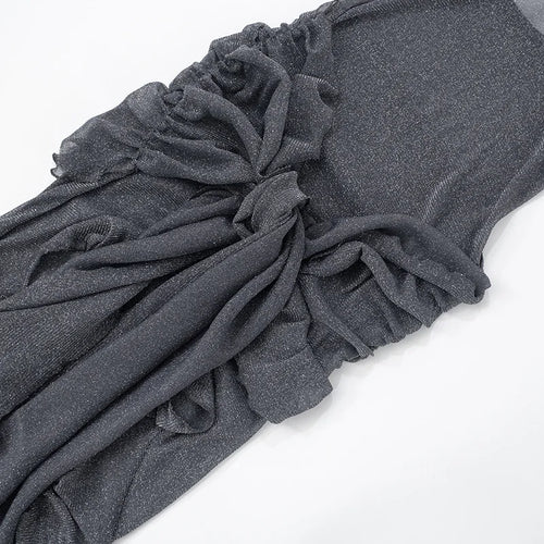 Load image into Gallery viewer, Mesh See Through Ruffled Sexy Maxi Dress For Women Gown Gray Off-shoulder Strapless Backless Ruched Long Dress Vestido
