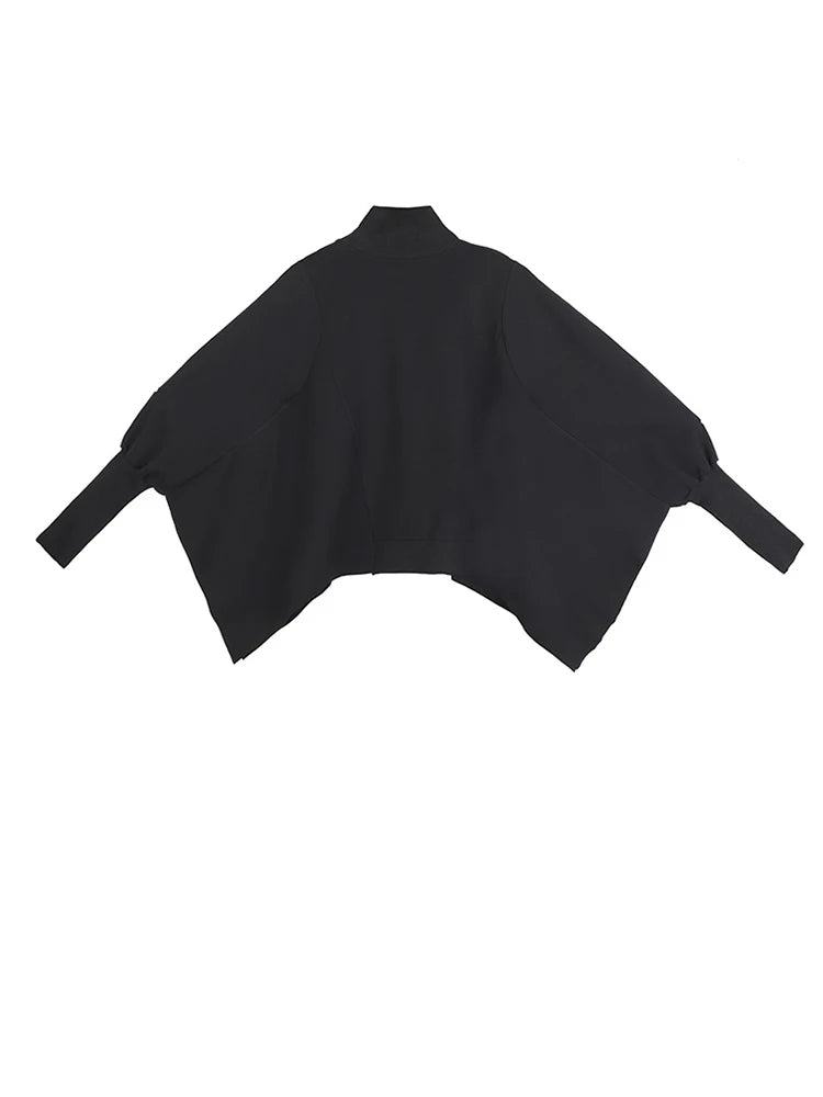 Loose Fit Black Asymmetrical Big Size Sweatshirt New Turtleneck Long Sleeve Women Big Size Fashion Tide Spring 2025 OA869