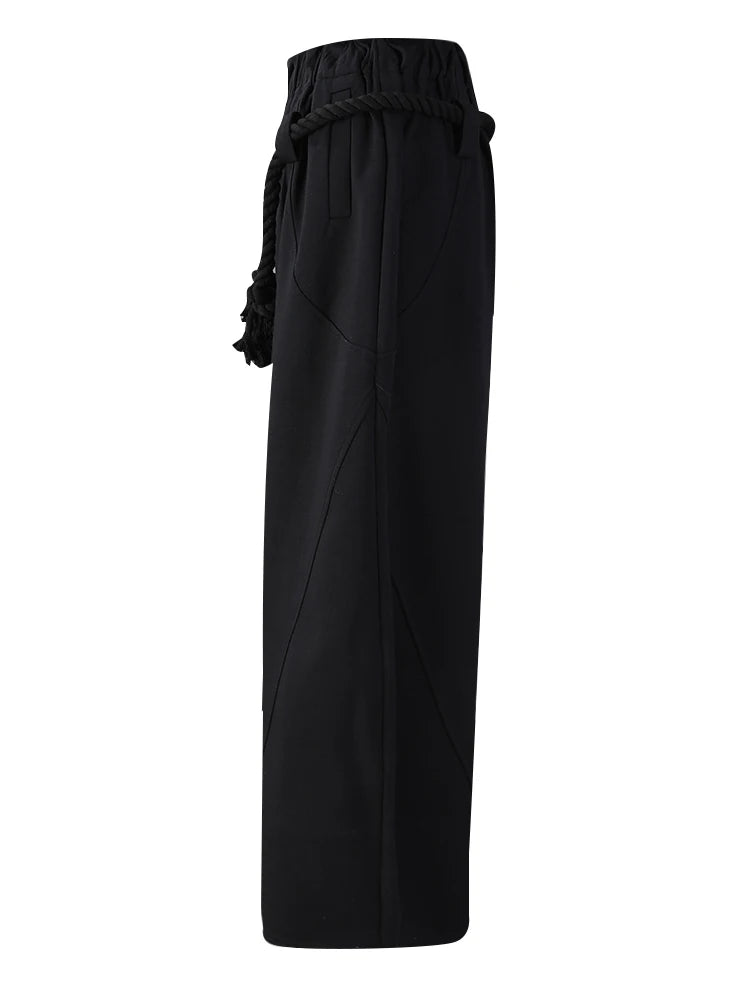 High Elastic Waist Black Brief Bandage Long Wide Leg Pants New Trousers Women Fashion Tide Spring Autumn 2025 33A1851