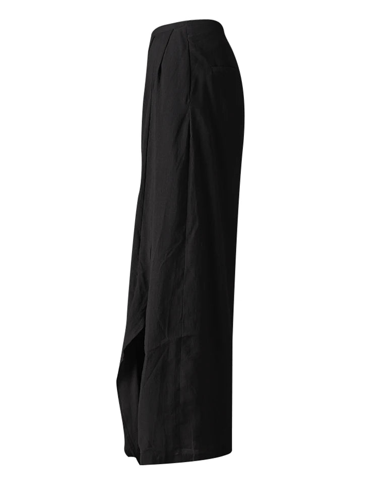 High Waist Yellow Irregular Ruffles Wide Leg Long Pants New Trousers Women Fashion Tide Spring Autumn 2025 CPG3259