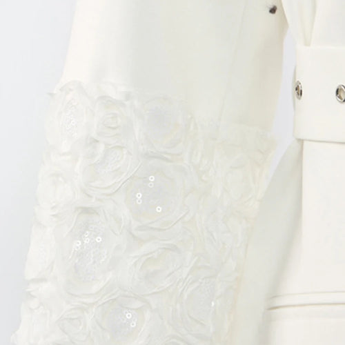 Load image into Gallery viewer, Women White Sequins Flower Big Size Long Blazer New Lapel Long Sleeve Jacket Fashion Tide Spring Autumn 2025 1DJ1288
