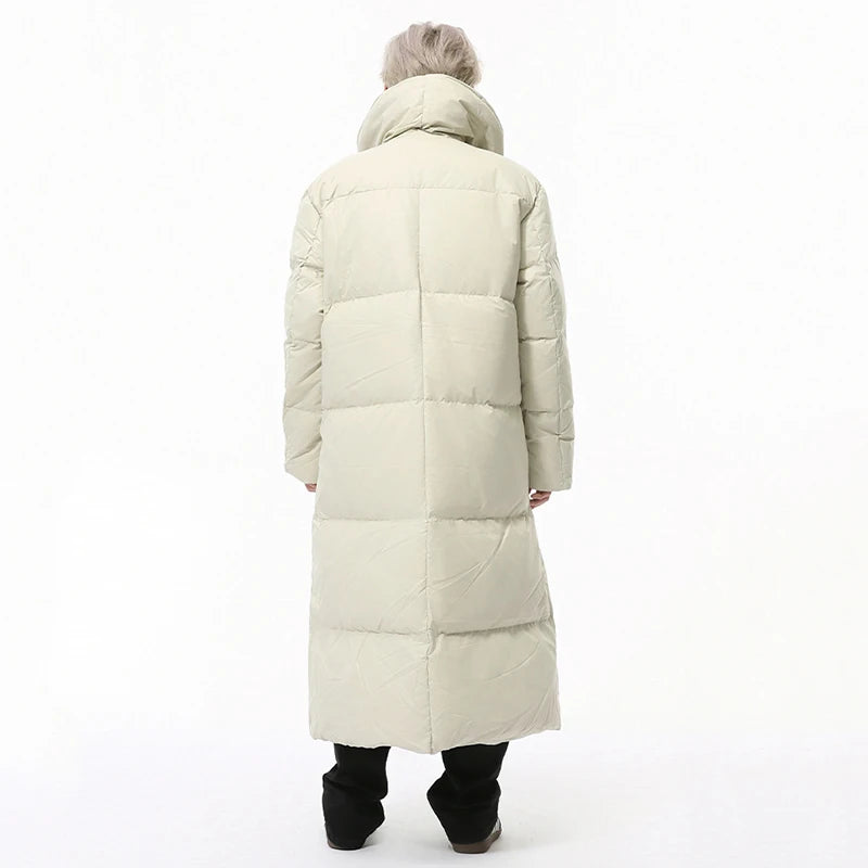 Simple Men's Down Jackets Stand Collar Long Single Breasted Casual Male Coats Solid Color Loose Overknee Menswear 9C9217
