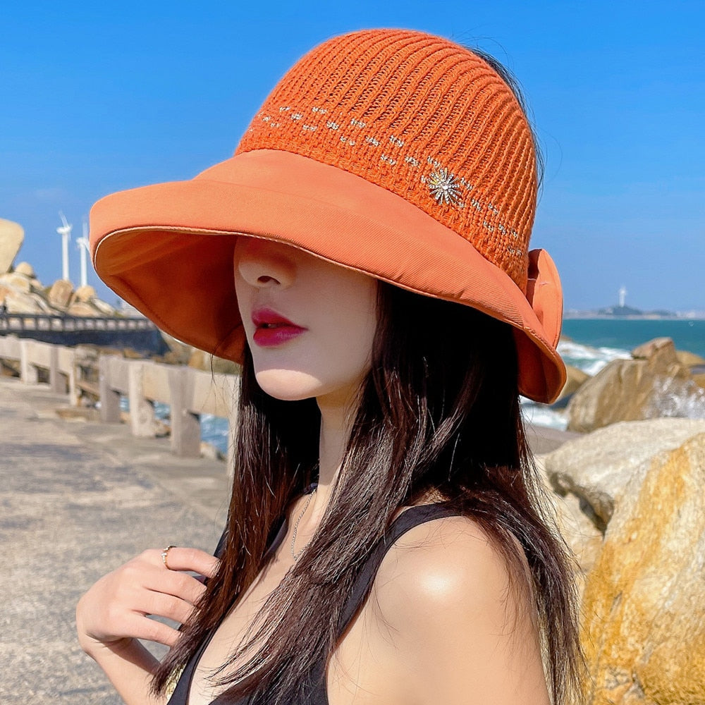 Summer Hats For Women Fashion Pattern Design Straw Hat  Empty Top Sun Hat Travel Beach Hat