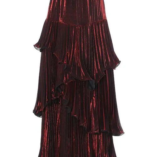Load image into Gallery viewer, High Elastic Waist Red Pleated Ruffles Irregular Cake Half-body Skirt Women Fashion Tide New Spring Autumn 2025 1DH8130
