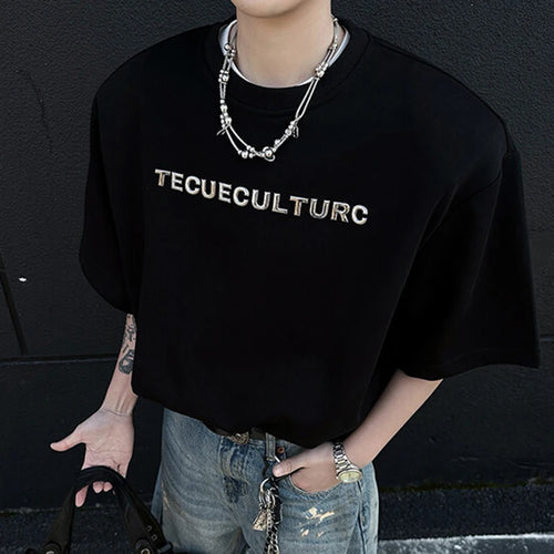 Load image into Gallery viewer, Men's Short Sleeve T-shirts Embroidery Metal Nail Bead Rivet Decoration Male T-shirt Pullover Menwear Summer 2025 9W1665
