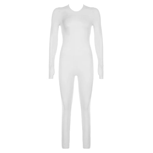 Load image into Gallery viewer, Streetwear White Skinny Sportswear Autumn Jumpsuit Female Zipper Cut Out Bodysuit One Piece Basic Casual Rompers Gym
