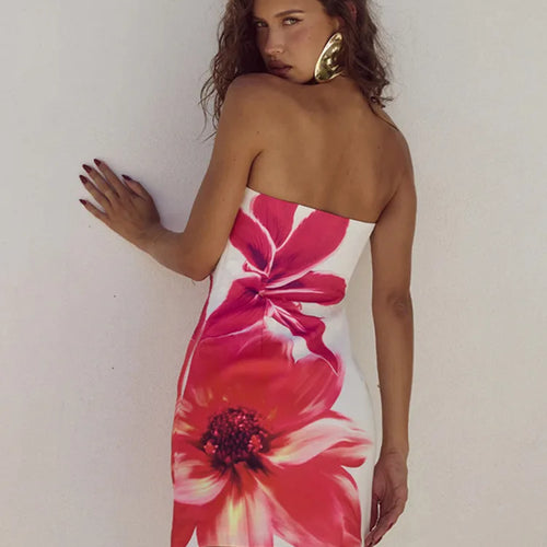 Load image into Gallery viewer, Strapless Backless Print Dress For Women Fashion Patchwork Off-shoulder Sleeveless Bodycon Club Party Print Mini Dress
