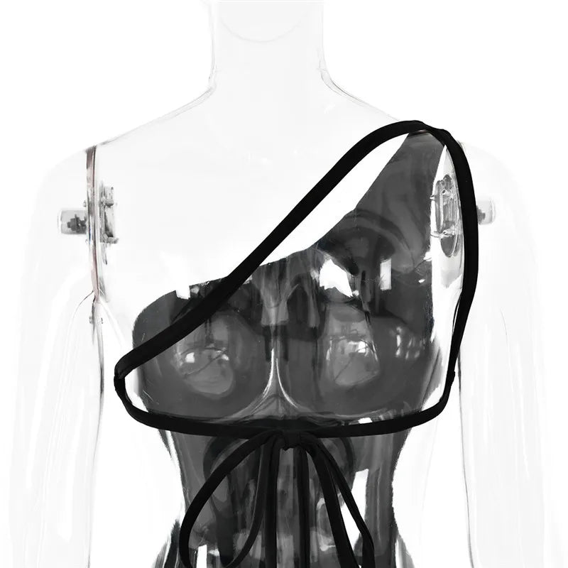 One Shoulder Diagonal Collar Backless Sexy Maxi Dress For Women Robe Fashion Off-shoulder Sleeveless High Split Dress