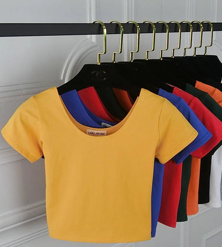 Solid Crop Top for Women Slim Fit High Waist Short Sleeve T-shirt Basic Summer Casual Tee