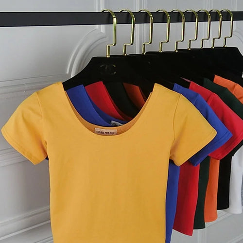 Load image into Gallery viewer, Solid Crop Top for Women Slim Fit High Waist Short Sleeve T-shirt Basic Summer Casual Tee
