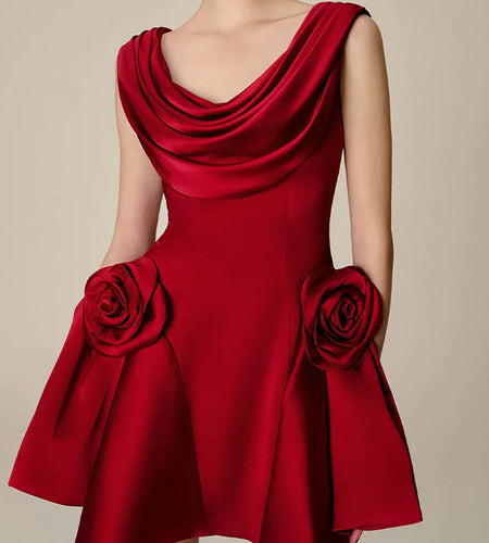 Solid Spliced Appliques Mini Dresses For Women O Neck Sleeveless High Waist Temperament Dress Female Fashion New