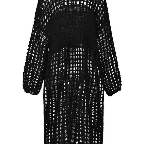 Load image into Gallery viewer, Women Black Knittng Hollow Out Big Size Long Dress New Round Neck Long Sleeve Fashion Tide Spring Autumn 2025 5WA10401
