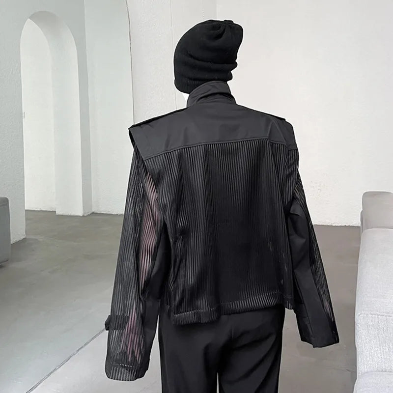 Deconstruction Mesh Splicing Jacket Male Thin Motorcycle Jackets Niche Design Punk Sun Protection 2025 Spring Tide 9C274