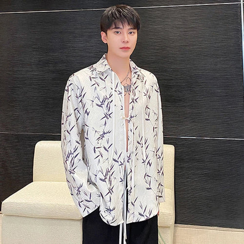 Load image into Gallery viewer, Male Shirts Ink Painting Lace-up Jacquard New Chinese Style Lapel Contrast Color Men&#39;s Long Sleeve Shirt 2025 Spring 9C4982

