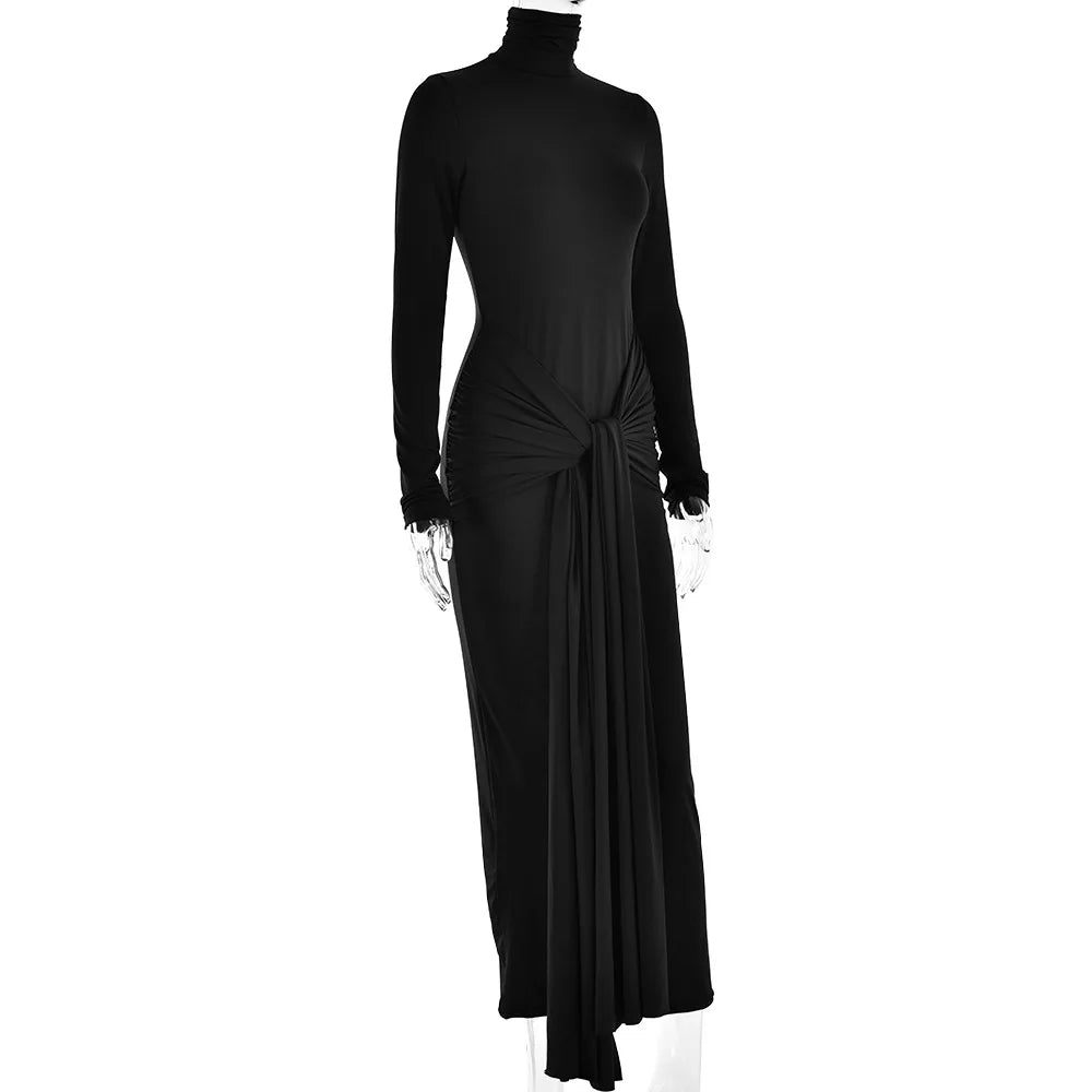 Turtleneck Long Sleeve Maxi Dress For Women Fashion Irregular Bodycon Long Dress Femme Temperament Evening Dress