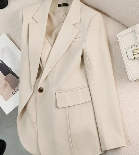 Women Korean 2024 Black Beige Elegant Single Button Blazers Autumn Winter Purple Red Long Sleeved Plus Size Festival Tops Simple