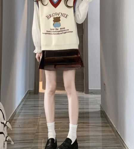 Cartoon Embroidery Sweater Vest Women Kawaii Waistcoat Streetwear Knitted Fashion College All-match Harajuku Y2k Vests Chandails