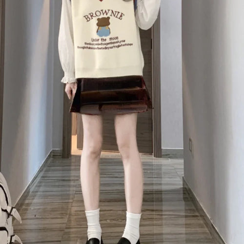 Load image into Gallery viewer, Cartoon Embroidery Sweater Vest Women Kawaii Waistcoat Streetwear Knitted Fashion College All-match Harajuku Y2k Vests Chandails
