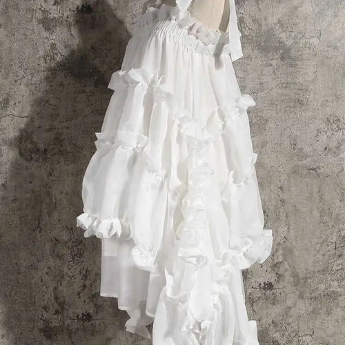 Load image into Gallery viewer, Women  Irregular Ruffles Spaghetti Strap Dress New Round Neck Long Sleeve Loose Fit Fashion Tide Spring Autumn 2025 1W571
