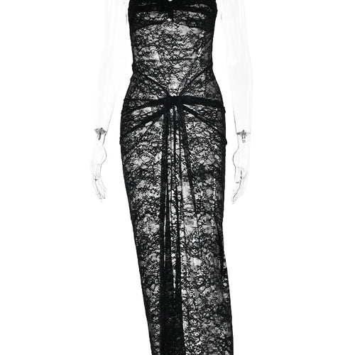 Load image into Gallery viewer, Sexy Lace Strapless Slim Fit Sheer Women's Dress Backless Folds Pleated Slim Fit Long Dress Elegant Party Club Clothing
