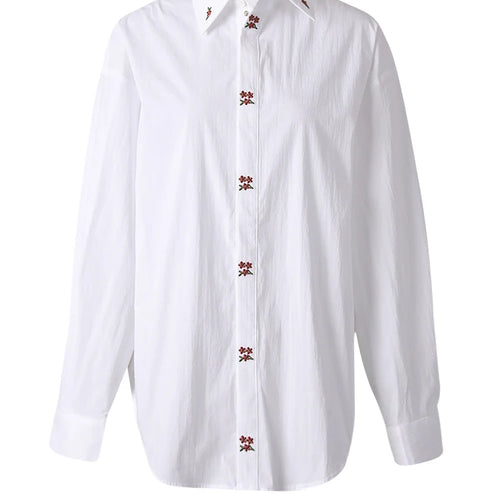 Load image into Gallery viewer, Women White Embroidery Big Size Elegant Blouse New Lapel Long Sleeve Shirt Fashion Tide Spring Autumn 2025 CPG3311
