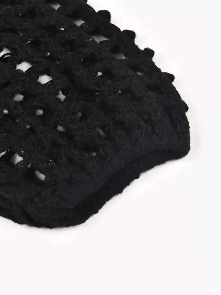 Women Black Knittng Hollow Out Big Size Long Dress New Round Neck Long Sleeve Fashion Tide Spring Autumn 2025 5WA10401