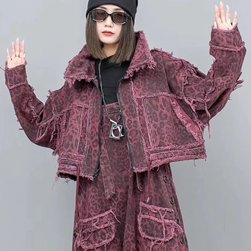 Load image into Gallery viewer, Leopard Print Burr Short Big Size Casual Jacket New Lapel Long Sleeve Women Coat Fashion Tide Spring Autumn 2025 1DH6427
