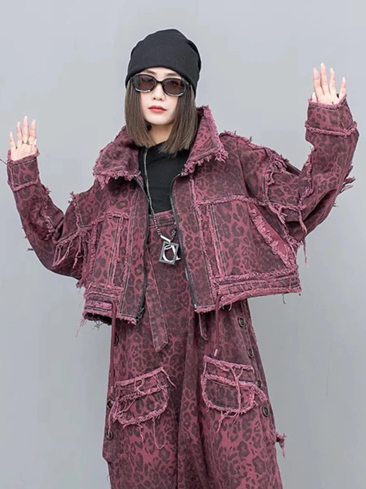 Leopard Print Burr Short Big Size Casual Jacket New Lapel Long Sleeve Women Coat Fashion Tide Spring Autumn 2025 1DH6427