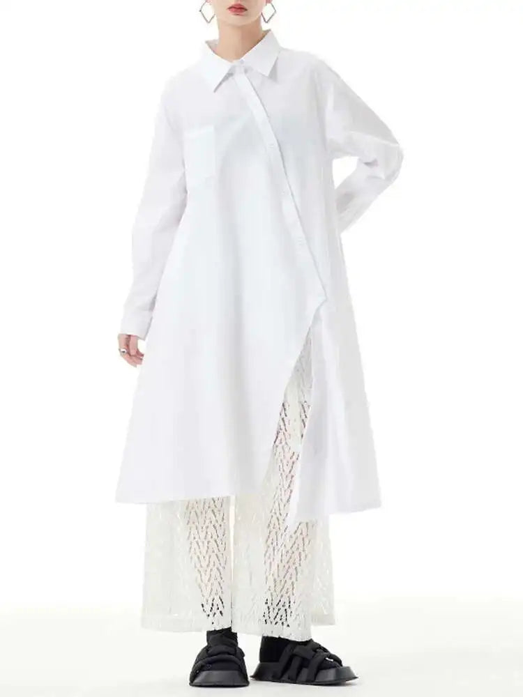 Women Purple Irregular Button Slit Big Size Shirt Dress New Lapel Long Sleeve Fashion Tide Spring Autumn 2025 1DH4827