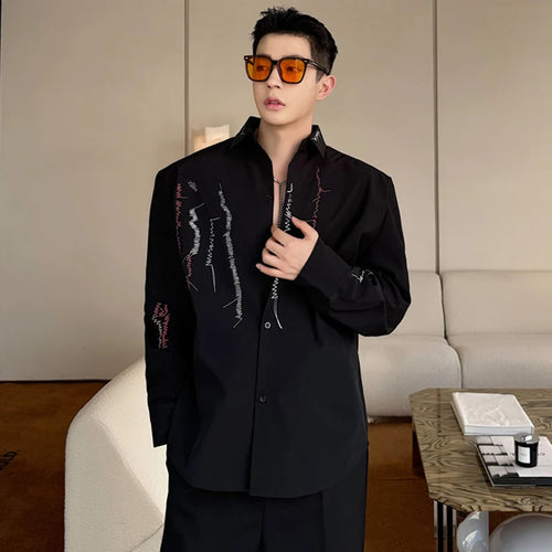 Load image into Gallery viewer, Niche Design Men&#39;s Shirts Colored Line Decoration Turn-down Collar Casual Male Long Sleeve Shirt Casual Personalized 9C4969
