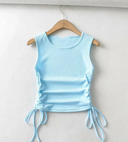 2025 Summer NEW Arrival Women Solid Color Sexy Causal Crop Top With String Both Side Club For Fashion Ladies