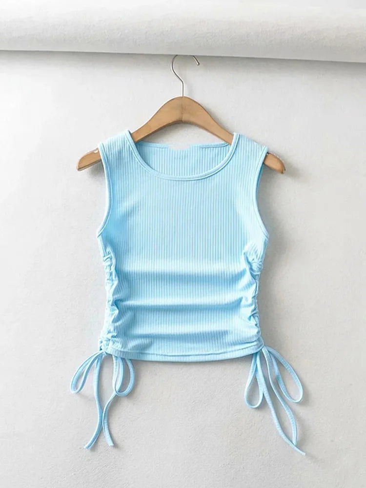 2025 Summer NEW Arrival Women Solid Color Sexy Causal Crop Top With String Both Side Club For Fashion Ladies