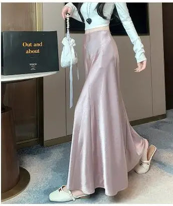 Load image into Gallery viewer, Spring Summer Solid High Waist Wrap Hip Pleated Fishtail Long Skirt Korean Fashion Women Versatile A-line Half Skirt Popular New
