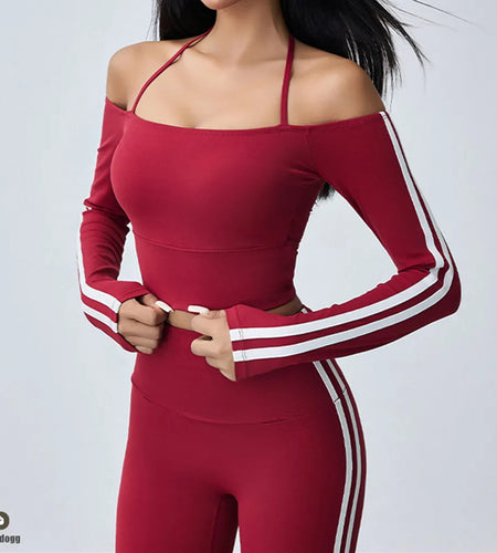 Pad Off Shoulder T-shirt Long Sleeved Yoga Top Female Sexy Tight Fitting Fitness Suit Sports Top Gym Running Running Shirt