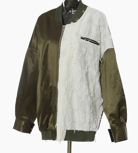 Loose Fit Green Color-block Big Size Jacket New Stand Collar Long Sleeve Women Coat Fashion Spring Autumn 2025 1DE6987