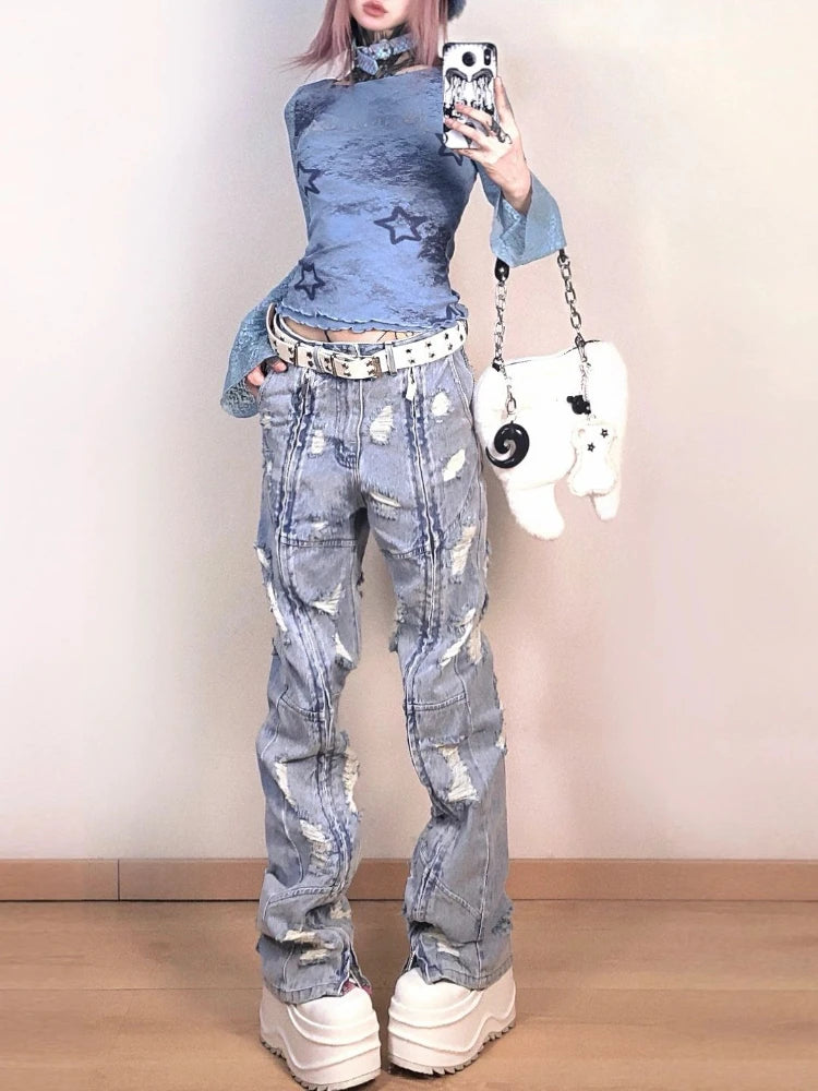 Y2k Aesthetic Leopard Patchwork Tshirts Women Harajuku Gothic Punk Basic T-shirt Streetwear Diamond Bottoming Tee Shirts Femme