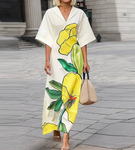 Women's 2025 Summer Floral Print Maxi Dress Boho Chic Beach Resort Evening Party Elegant Yellow Long Dress Luxury Lady