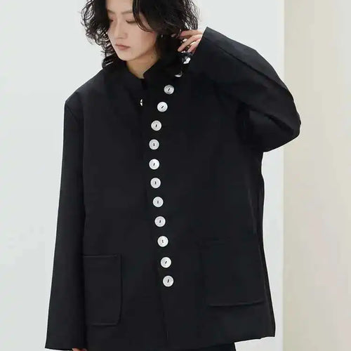 Load image into Gallery viewer, Women Asymmetry Shell Button Big Size Blazer New Stand Collar Long Sleeve Jacket Fashion Tide Autumn Winter 2025 1DF3654
