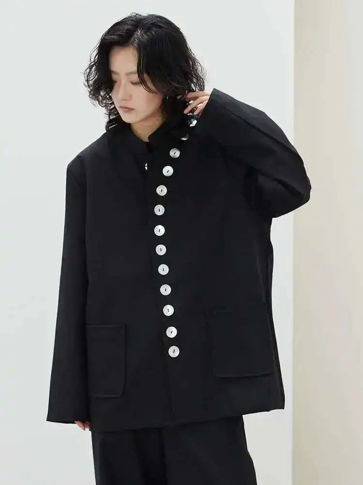 Women Asymmetry Shell Button Big Size Blazer New Stand Collar Long Sleeve Jacket Fashion Tide Autumn Winter 2025 1DF3654